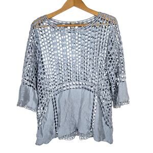 Est 1946 Crochet‎ Tunic Blouse Top Lagenlook 18 20W Embroidered Romantic Coastal
